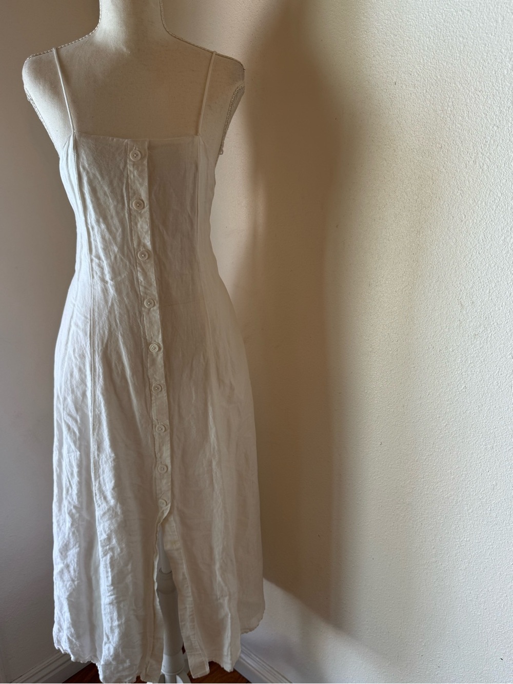Sleeveless Cream Button-Front Midi Slip Dress